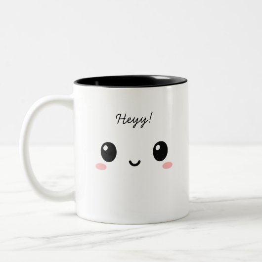 “Heyy!” Cute Face Two-Tone Cofee Mug (Gauche)