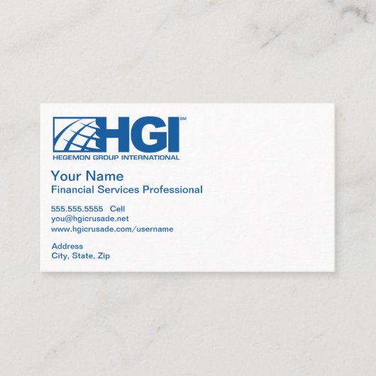 HGI Financial Services Professional Visitekaartje (Voorkant)