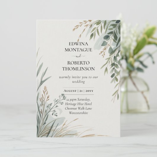 HHS Greenery Botanische Aquarel Elegant Trouwen Kaart (Staand voorkant)