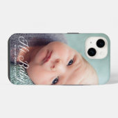 Hi Baby Photo Chic White Script Custom Newborn iPhone Hoesje (Achterkant horizontaal)
