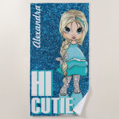 Hi Cutie Girl Gepersonaliseerd met Glitter achterg Strandlaken (Voorkant)