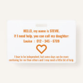 hi démence et alzheimers patience badge pvc (Dos)