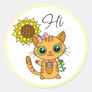Hi en Hugs   Kute met zonnebloem Ronde Sticker