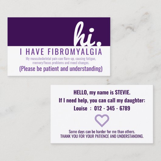 Hi Fibromyalgie Patience PVC Badge Visitekaartje (Voorkant / Achterkant)