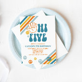 Hi Five Retro Boy 5th Birthday Invitation