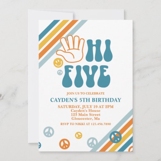 Hi Five Retro Boy 5th Birthday Uitnodiging (Voorkant)