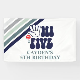 Hi Five Retro Strepen verjaardag Spandoek