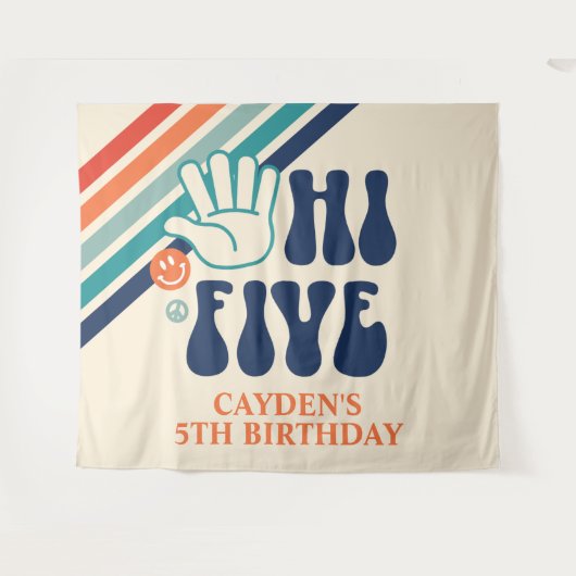 Hi Five Retro Strepen verjaardags Tapijt Wandkleed (Voorkant (horizontaal))