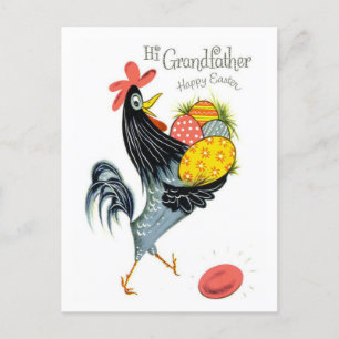 Hi Grandfather Happy Easter Retro Rooster en Eggs Briefkaart