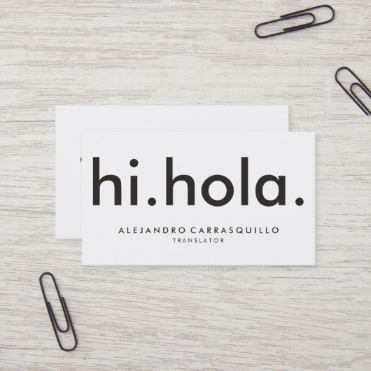 hi hola Bilingual Modern Bold White Visitekaartje (Voorkant / Achterkant in situ)