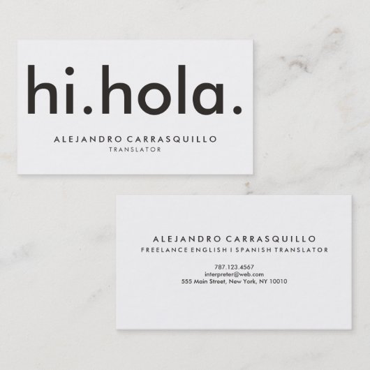 hi hola Bilingual Modern Bold White Visitekaartje (Voorkant / Achterkant)