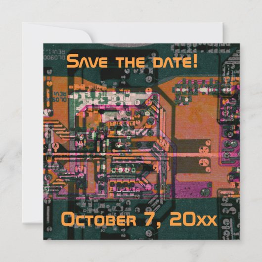 Hi-tech elektronische geek bruiloft met behoud van save the date (Voorkant)