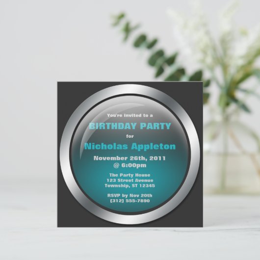 Hi-Tech Sphere Blue Anniversaire Invitations (Debout devant)