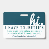 hi tourette syndrome patience pvc badge (Front)