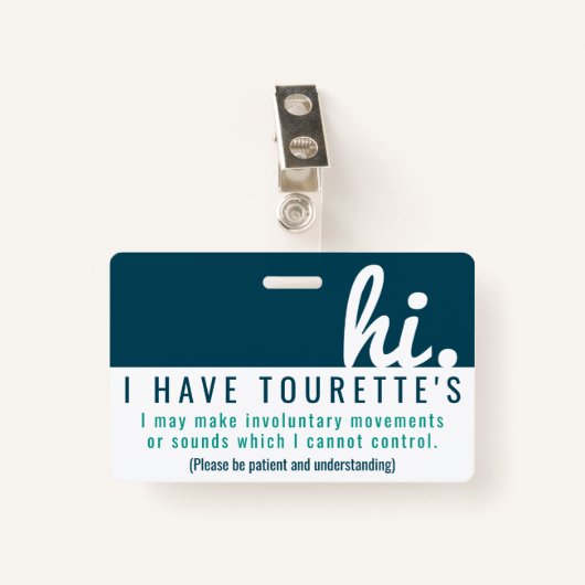 hi tourette syndrome patience pvc badge (Devant avec clip)