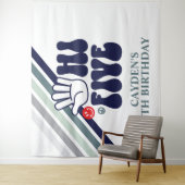 Hi Vijf Retro Stripes verjaardagstapestry Wandkleed (In situ)