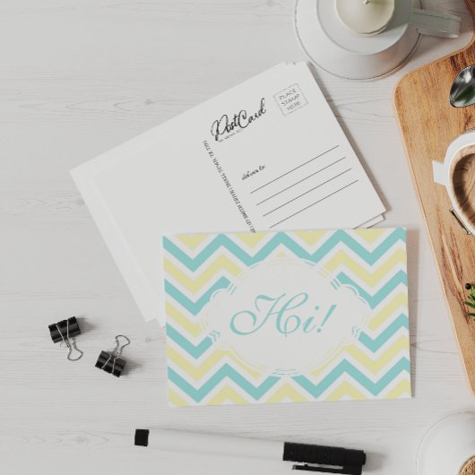Hi Yellow Aqua Fun Zig Zag Pastel Custom Briefkaart