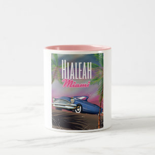 Hialeah Florida USA jaren 80 reisposter Tweekleurige Koffiemok