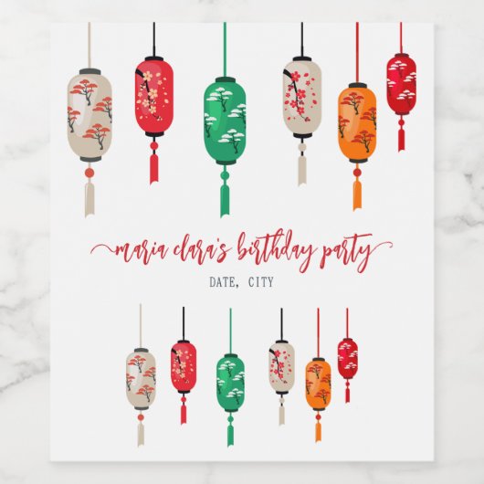 Hibachi Japanse Lantaarns Chef Verjaardagsfeestje Wijn Etiket (Enkel label)