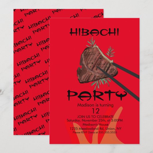 Hibachi Steak Japonais Restaurant Party Invitation (Devant / Derrière)