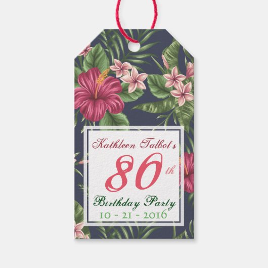Hibiscus 80th Birthday Party Gift Label Cadeaulabel (Voorkant)