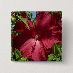 Hibiscus Bloem en Blue Sky Vierkante Button 5,1 Cm
