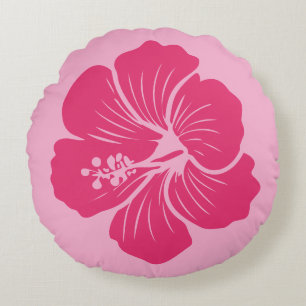 Hibiscus Bloem Heet Roze Omlijning Tekening Rond Kussen