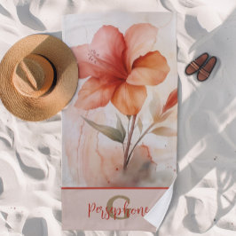 Hibiscus bloem ontwerp met elegante monogram strandlaken