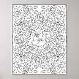 Hibiscus bloem volwassen kleuring Mandala Poster