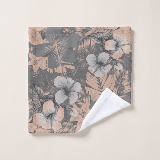 Hibiscus bloemblaadjes en bladeren grijs blush bla bad handdoek (Wasdoekje)