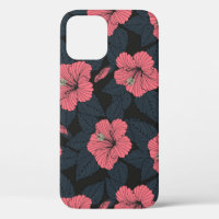 Hibiscus bloemen: donker naadloos behang.