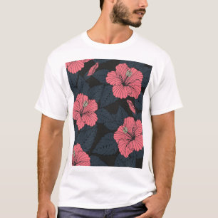 Hibiscus bloemen: donker naadloos behang. t-shirt