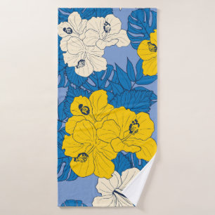 Hibiscus bloemen en bladeren badhanddoek