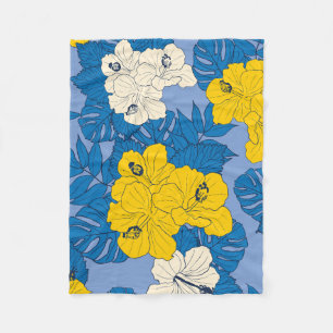 Hibiscus bloemen en bladeren fleece deken