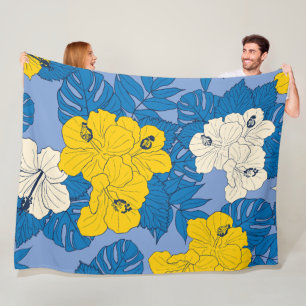 Hibiscus bloemen en bladeren fleece deken