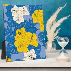 Hibiscus bloemen en bladeren fotoplaat