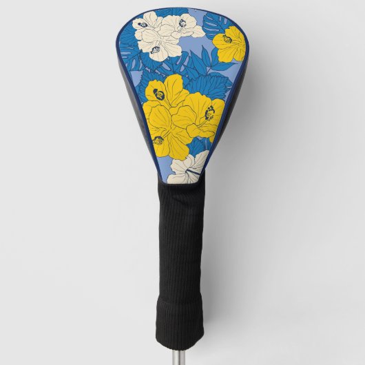 Hibiscus bloemen en bladeren golfheadcover (Voorkant)