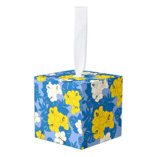 Hibiscus bloemen en bladeren kubus ornament