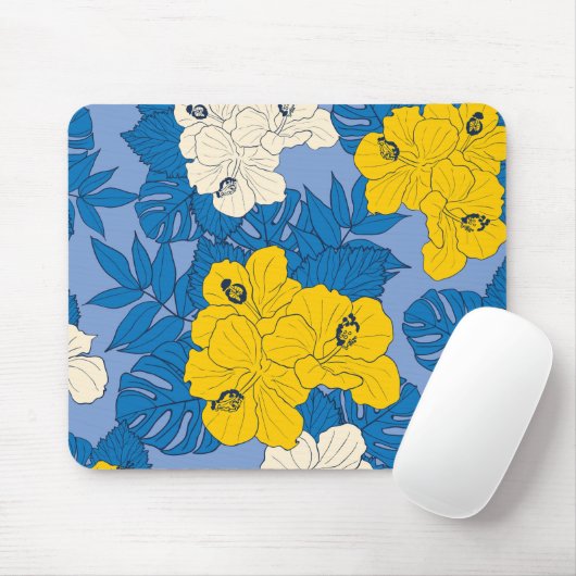 Hibiscus bloemen en bladeren muismat (Met muis)