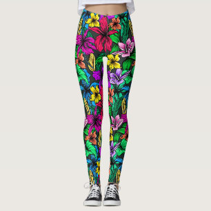 Hibiscus Bloemen en Bladeren Patroon-54678 Leggings