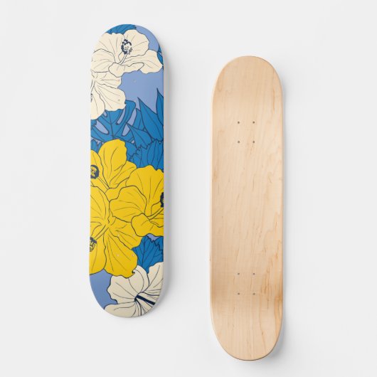 Hibiscus bloemen en bladeren skateboard (Voorkant)