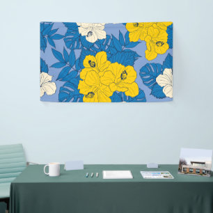 Hibiscus bloemen en bladeren spandoek