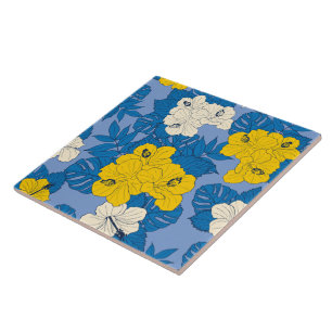 Hibiscus bloemen en bladeren tegeltje