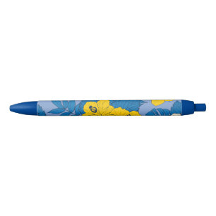 Hibiscus bloemen en bladeren zwarte inkt pen
