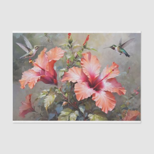 Hibiscus Bloemen en kolibrie Decoupage Tissuepapier (Voorkant)