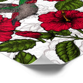 Hibiscus bloemen en kolibrie poster (Hoek)