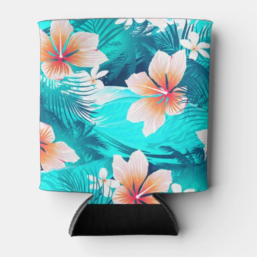 Hibiscus bloemen op het strand blikjeskoeler (Voorkant)