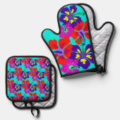 HIbiscus Bloemen Ovenwant & Pannenlap Set (Voorkant / Achterkant)