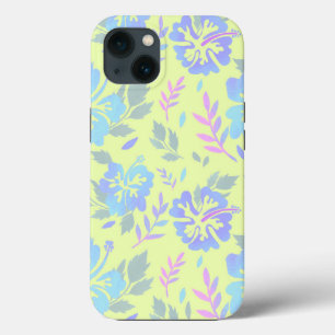 Hibiscus bloemen paars blauw Geel patroon iPhone 13 Hoesje