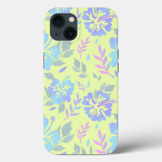 Hibiscus bloemen paars blauw Geel patroon iPhone 13 Hoesje